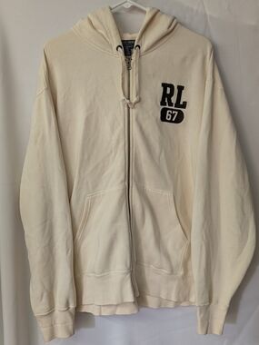 Ralph Lauren Polo Jeans Co RL 67 Cream Zip Hoodie Mens XL Vintage